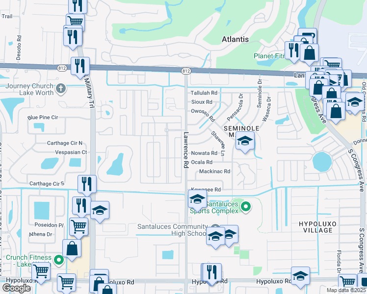 map of restaurants, bars, coffee shops, grocery stores, and more near 6210 South Ash Lane in Lake Worth