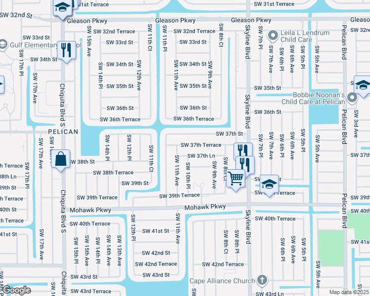 map of restaurants, bars, coffee shops, grocery stores, and more near 1008 Southwest 37th Terrace in Cape Coral