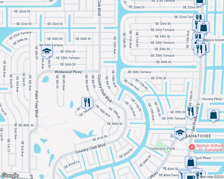 map of restaurants, bars, coffee shops, grocery stores, and more near 3711 Southeast 10th Avenue in Cape Coral