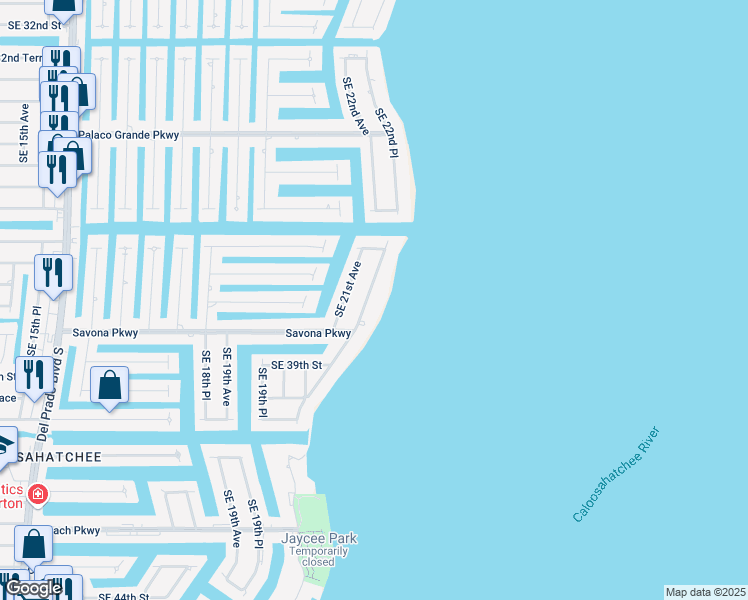 map of restaurants, bars, coffee shops, grocery stores, and more near 3705 Southeast 21st Place in Cape Coral