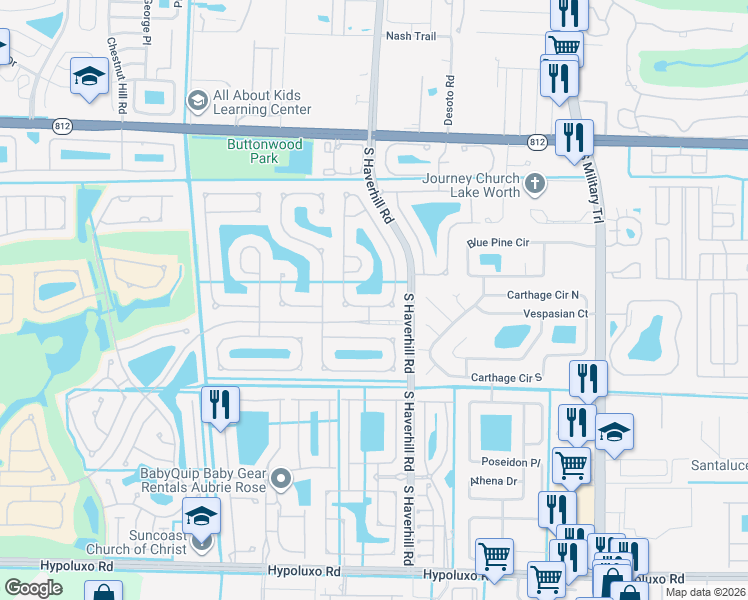 map of restaurants, bars, coffee shops, grocery stores, and more near 6111 Sand Hills Circle in Lake Worth