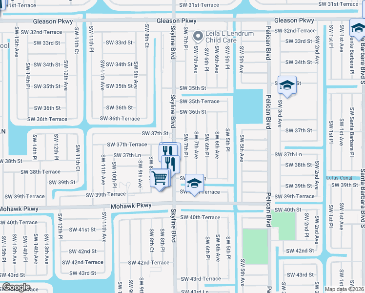 map of restaurants, bars, coffee shops, grocery stores, and more near 3704 Southwest 7th Place in Cape Coral