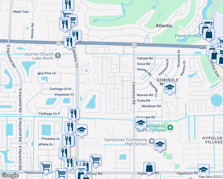 map of restaurants, bars, coffee shops, grocery stores, and more near 6316 South Ficus Lane in Lake Worth