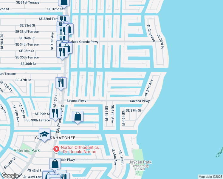 map of restaurants, bars, coffee shops, grocery stores, and more near 3710 Southeast 18th Place in Cape Coral