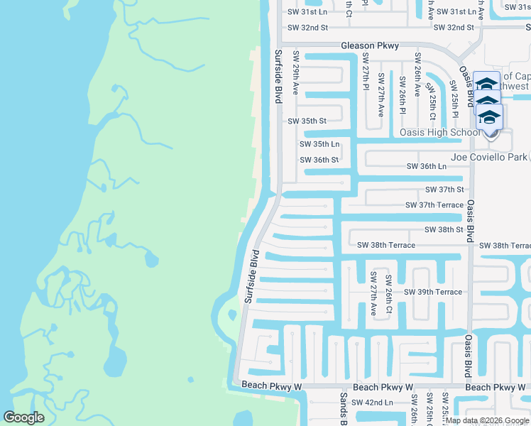 map of restaurants, bars, coffee shops, grocery stores, and more near 3718 Surfside Boulevard in Cape Coral