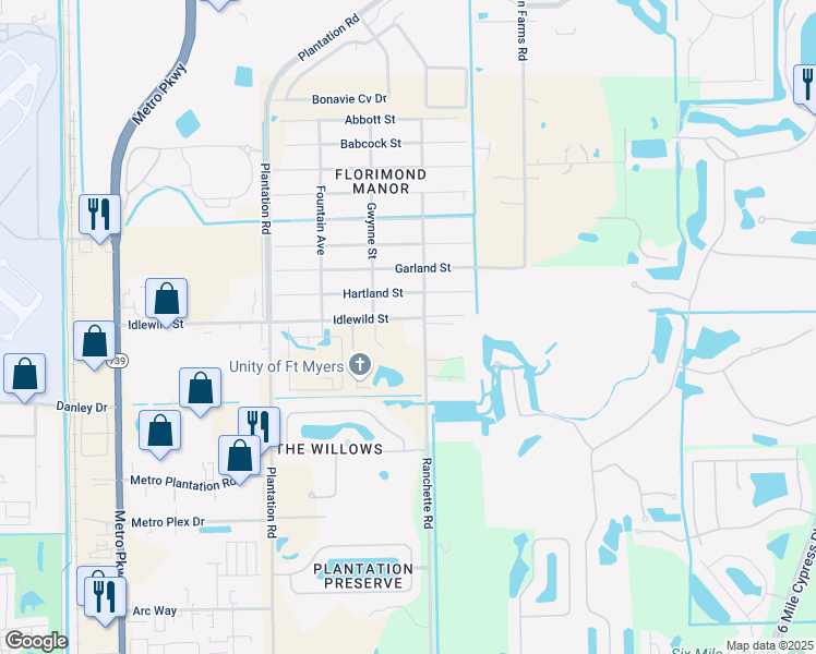 map of restaurants, bars, coffee shops, grocery stores, and more near 6770 Idlewild Street in Fort Myers