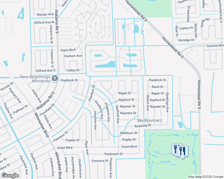 map of restaurants, bars, coffee shops, grocery stores, and more near 310 Radio Avenue in Lehigh Acres