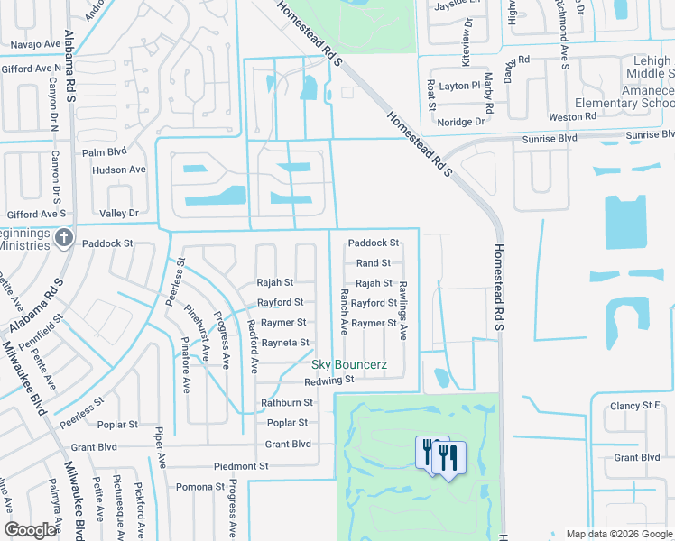 map of restaurants, bars, coffee shops, grocery stores, and more near 312 Ranch Avenue in Lehigh Acres
