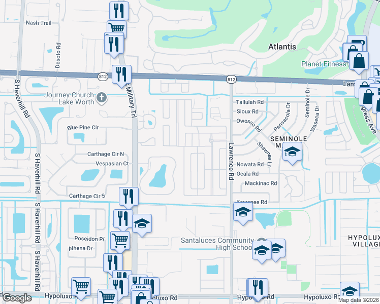 map of restaurants, bars, coffee shops, grocery stores, and more near 6316 South Ficus Lane in Lake Worth