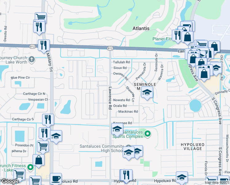 map of restaurants, bars, coffee shops, grocery stores, and more near 3959 Pensacola Drive in Lake Worth