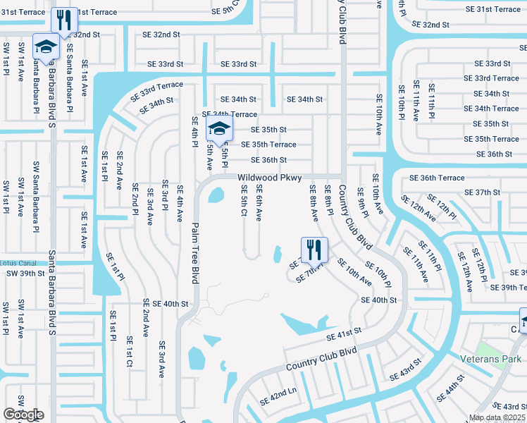 map of restaurants, bars, coffee shops, grocery stores, and more near 3733 Southeast 6th Avenue in Cape Coral