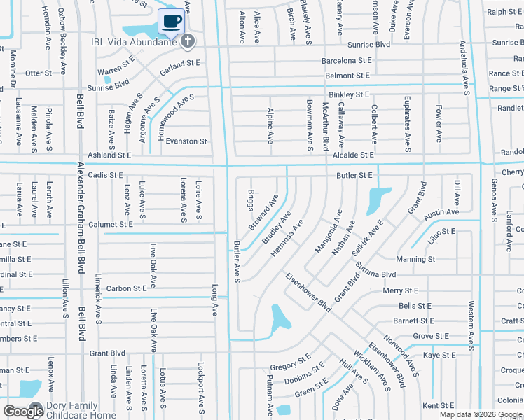 map of restaurants, bars, coffee shops, grocery stores, and more near 322 Broward Avenue in Lehigh Acres