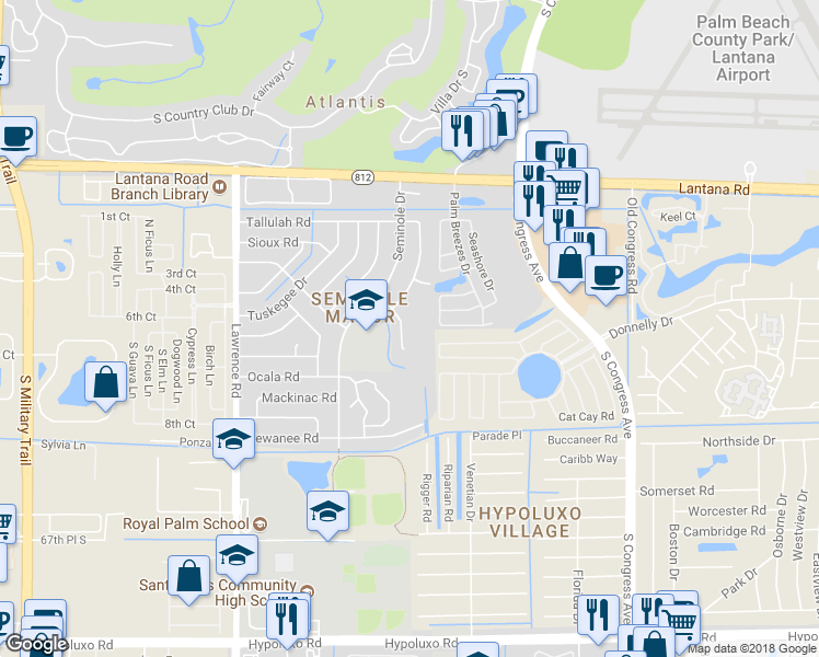 map of restaurants, bars, coffee shops, grocery stores, and more near 29 Sioux Lane in Lake Worth
