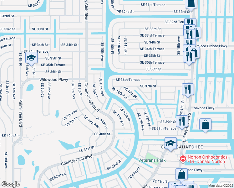 map of restaurants, bars, coffee shops, grocery stores, and more near 3722 Southeast 12th Avenue in Cape Coral