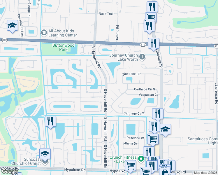 map of restaurants, bars, coffee shops, grocery stores, and more near 4971 Neros Drive in Lake Worth
