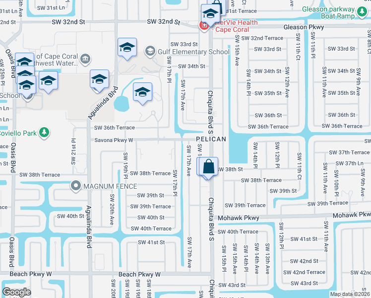 map of restaurants, bars, coffee shops, grocery stores, and more near 3712 Southwest 17th Avenue in Cape Coral