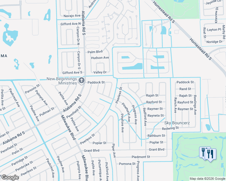 map of restaurants, bars, coffee shops, grocery stores, and more near 360 Pembroke Street in Lehigh Acres