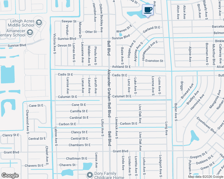 map of restaurants, bars, coffee shops, grocery stores, and more near 331 Bell Boulevard in Lehigh Acres