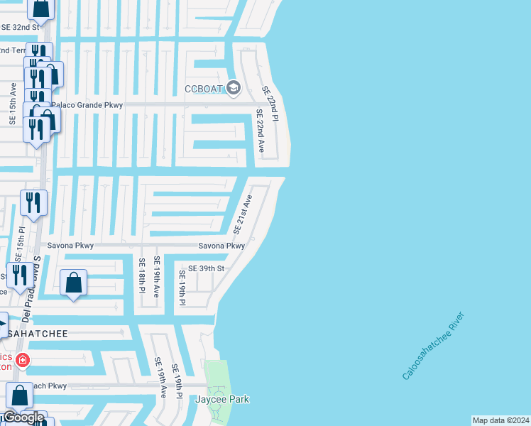 map of restaurants, bars, coffee shops, grocery stores, and more near 3705 Southeast 21st Place in Cape Coral