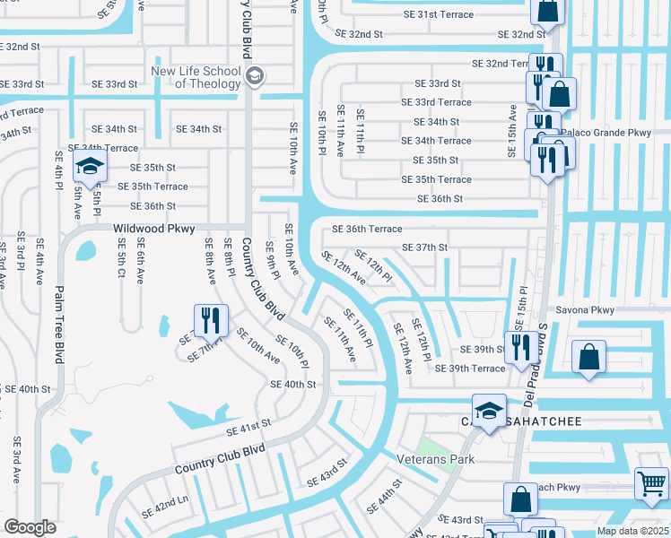 map of restaurants, bars, coffee shops, grocery stores, and more near 3722 Southeast 12th Avenue in Cape Coral