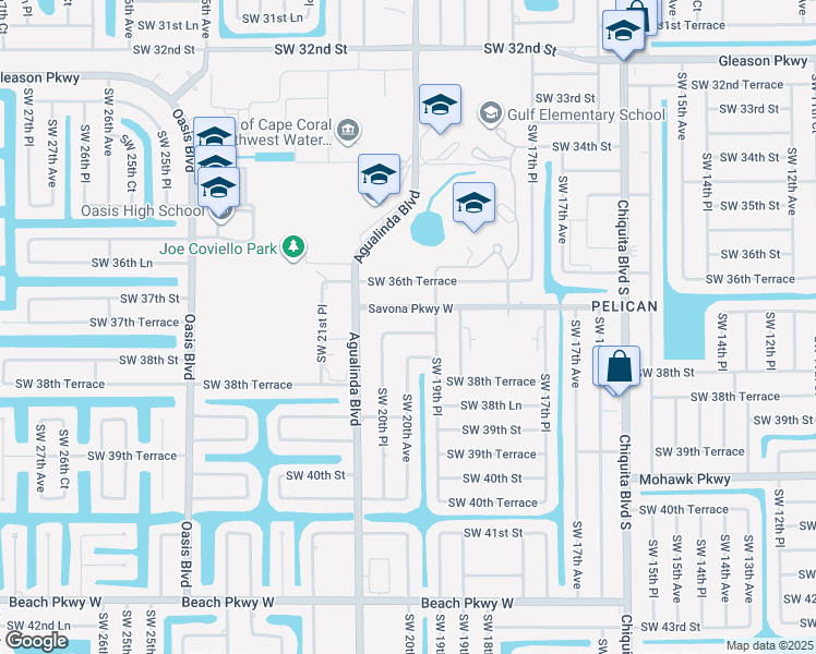 map of restaurants, bars, coffee shops, grocery stores, and more near 1935 Southwest 37th Terrace in Cape Coral