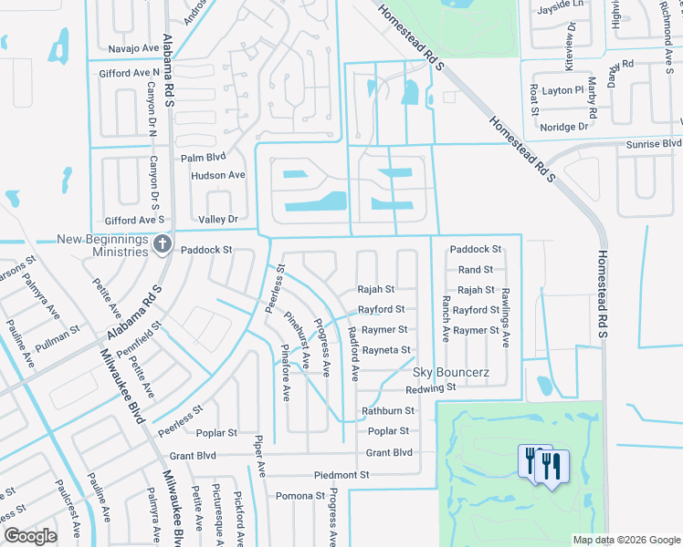 map of restaurants, bars, coffee shops, grocery stores, and more near 310 Radio Avenue in Lehigh Acres