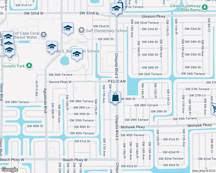 map of restaurants, bars, coffee shops, grocery stores, and more near 3712 Southwest 16th Place in Cape Coral