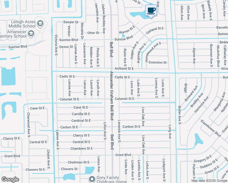 map of restaurants, bars, coffee shops, grocery stores, and more near 331 Bell Boulevard in Lehigh Acres