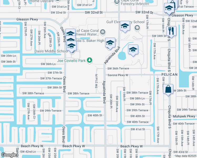 map of restaurants, bars, coffee shops, grocery stores, and more near 3711 Southwest 21st Place in Cape Coral