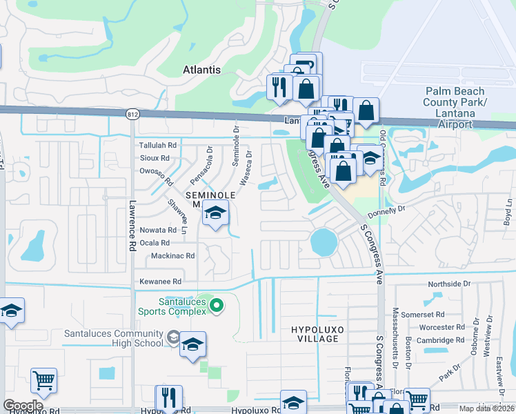 map of restaurants, bars, coffee shops, grocery stores, and more near 3373 Lake Overlook Place in Lake Worth
