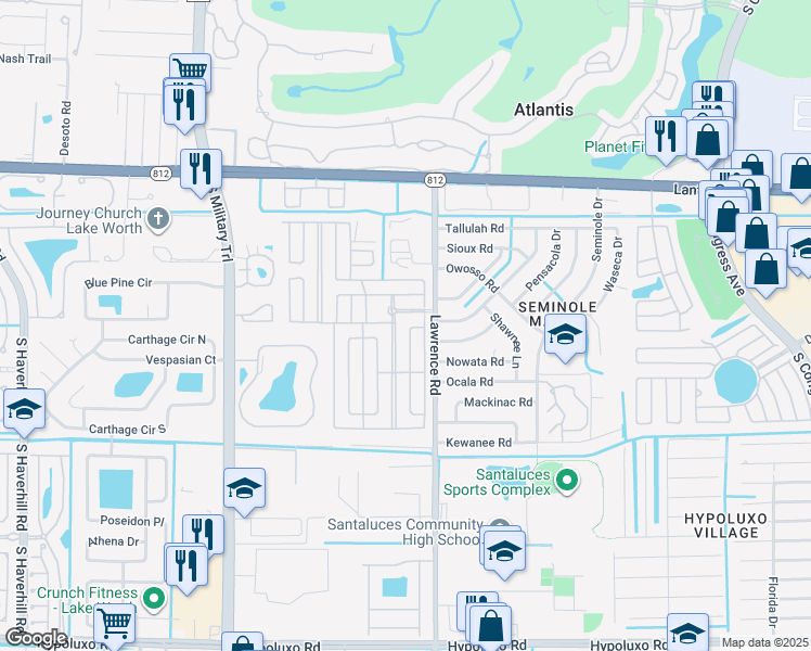 map of restaurants, bars, coffee shops, grocery stores, and more near 6210 South Ash Lane in Lake Worth