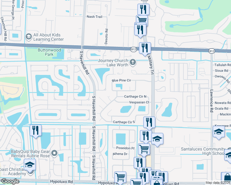 map of restaurants, bars, coffee shops, grocery stores, and more near 4643 Carthage Circle South in Lake Worth