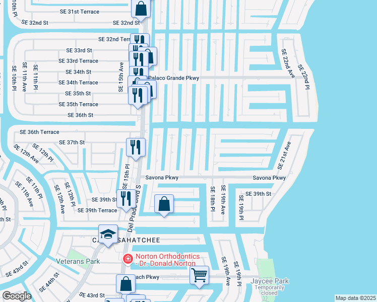 map of restaurants, bars, coffee shops, grocery stores, and more near 3708 Southeast 18th Avenue in Cape Coral