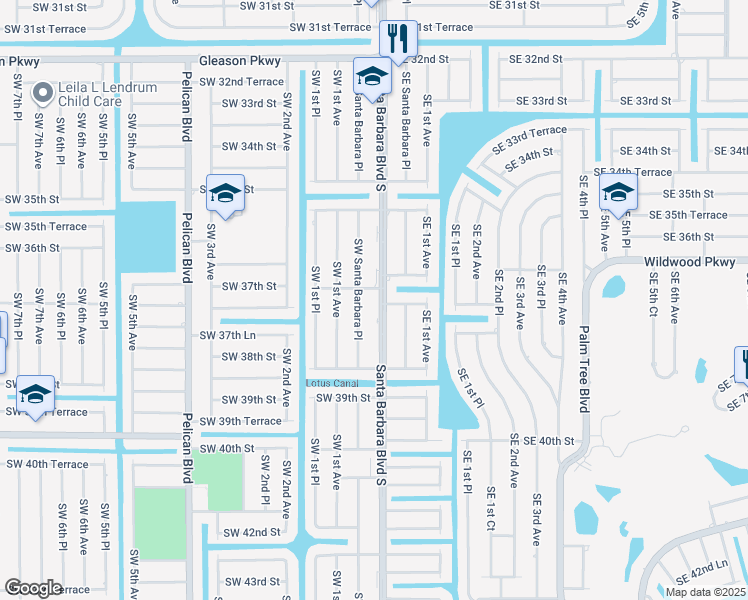 map of restaurants, bars, coffee shops, grocery stores, and more near 3712 Santa Barbara Boulevard in Cape Coral