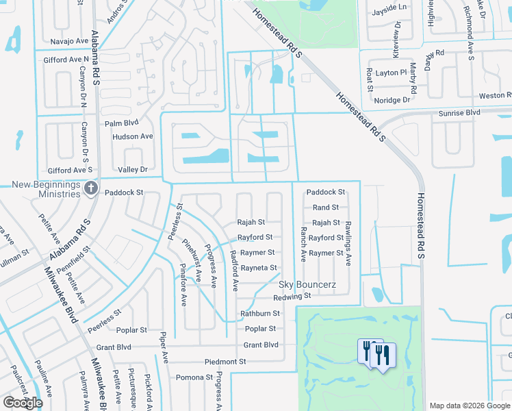 map of restaurants, bars, coffee shops, grocery stores, and more near 311 Radium Avenue in Lehigh Acres