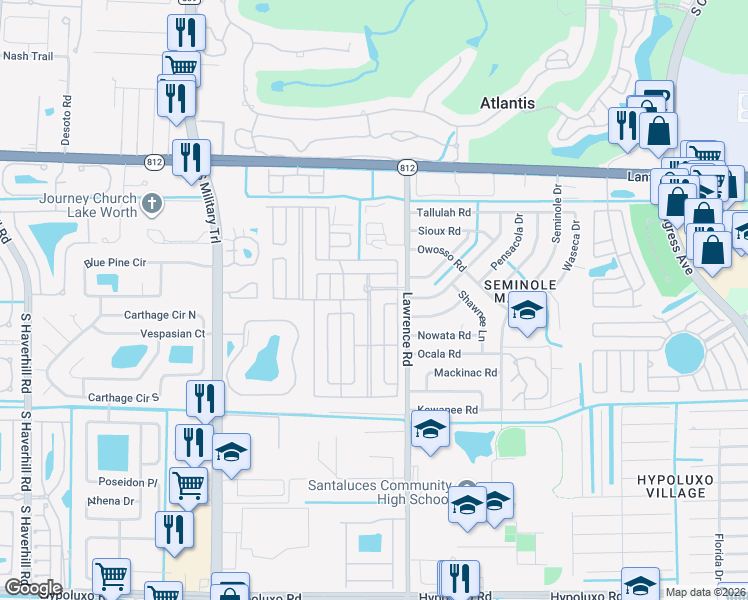 map of restaurants, bars, coffee shops, grocery stores, and more near 6280 Cypress Lane in Atlantis