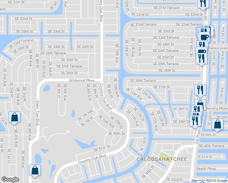 map of restaurants, bars, coffee shops, grocery stores, and more near 3711 Southeast 10th Avenue in Cape Coral