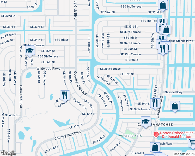 map of restaurants, bars, coffee shops, grocery stores, and more near 3722 Southeast 12th Avenue in Cape Coral