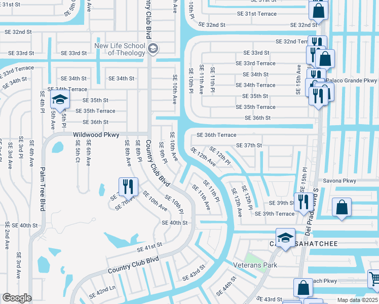 map of restaurants, bars, coffee shops, grocery stores, and more near 3722 Southeast 12th Avenue in Cape Coral