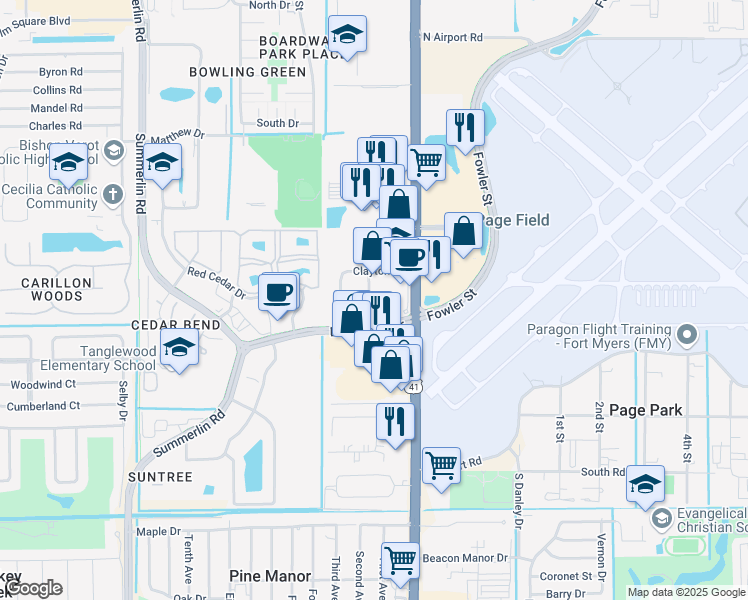 map of restaurants, bars, coffee shops, grocery stores, and more near 5280 Bank Street in Fort Myers