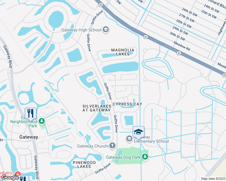 map of restaurants, bars, coffee shops, grocery stores, and more near 13300 Bristol Park Way in Fort Myers
