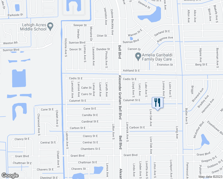 map of restaurants, bars, coffee shops, grocery stores, and more near 324 Lillon Avenue South in Lehigh Acres