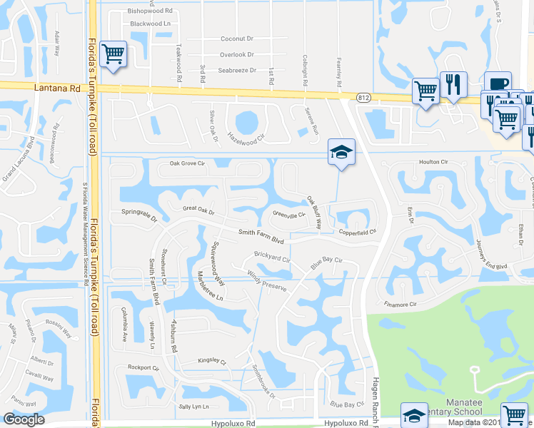 map of restaurants, bars, coffee shops, grocery stores, and more near 7498 Greenville Circle in Lake Worth