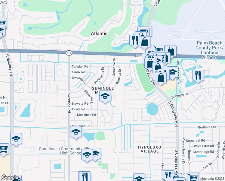 map of restaurants, bars, coffee shops, grocery stores, and more near 29 Sioux Lane in Lake Worth