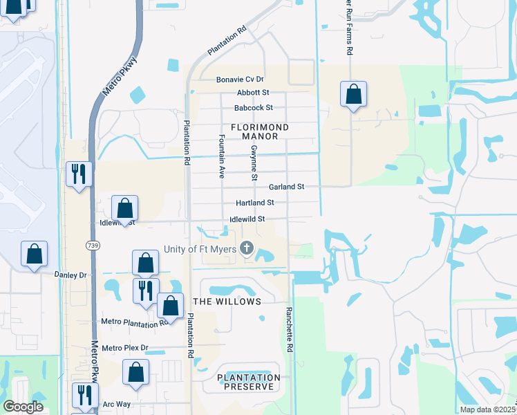 map of restaurants, bars, coffee shops, grocery stores, and more near 6701 Idlewild Street in Fort Myers