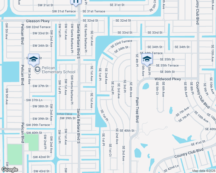 map of restaurants, bars, coffee shops, grocery stores, and more near 3711 Southeast 2nd Avenue in Cape Coral