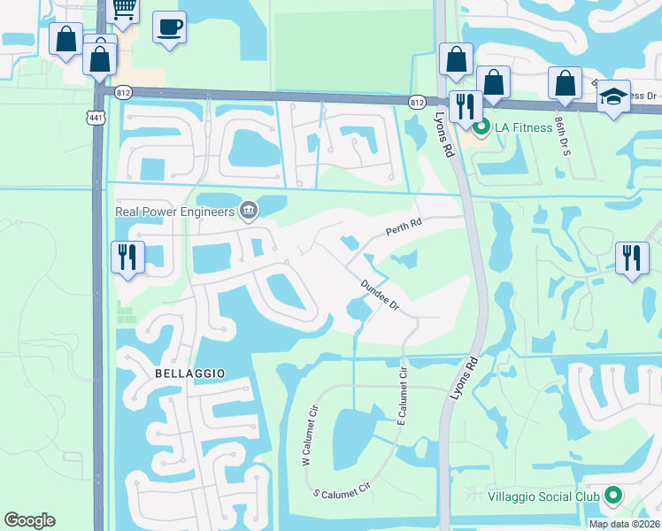 map of restaurants, bars, coffee shops, grocery stores, and more near 9440 Dundee Drive in Lake Worth