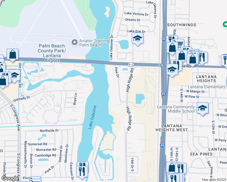 map of restaurants, bars, coffee shops, grocery stores, and more near 6197 Pine Drive in Lake Worth