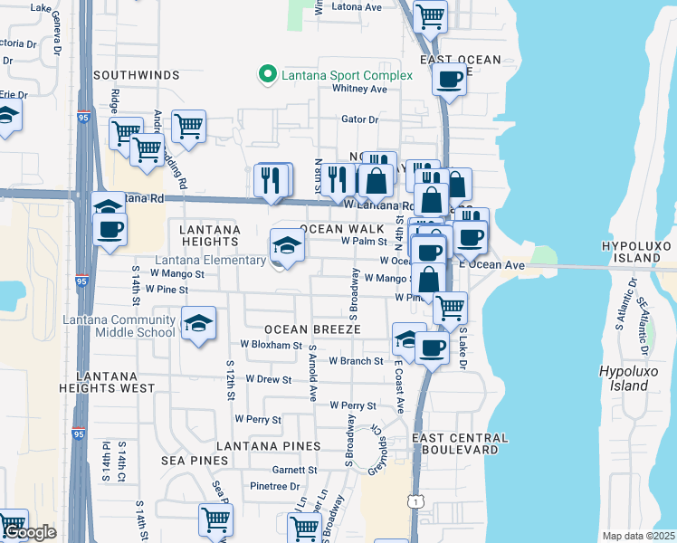 map of restaurants, bars, coffee shops, grocery stores, and more near in Lantana