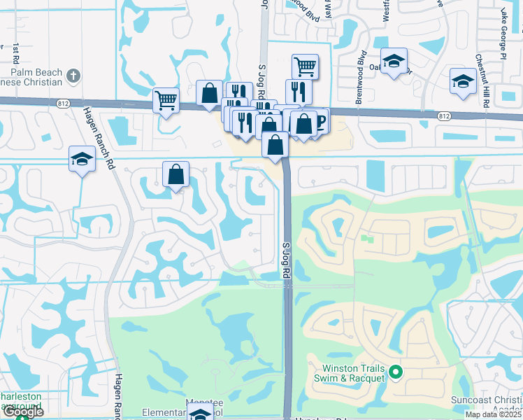 map of restaurants, bars, coffee shops, grocery stores, and more near 6037 C Durham Drive in Lake Worth